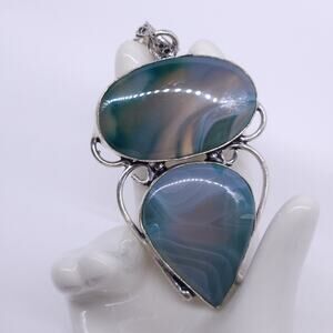 Mystic Blue and Green Agate Teardrop Pendant - 2.5x1.5 Inches